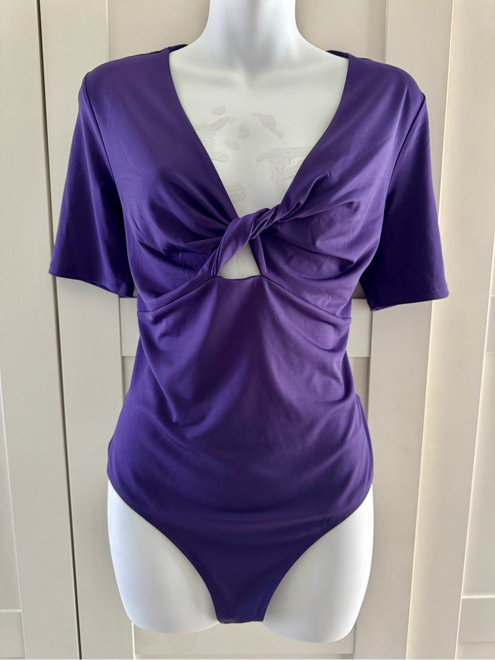H&M Deep Purple Knot-Front Short Sleeve Bodysuit